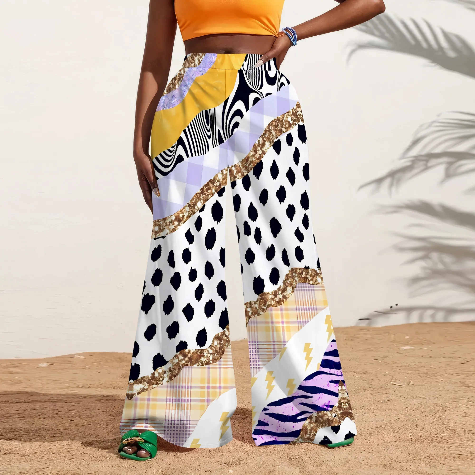 Patchwork Print Wide Leg Pants for Women Leopard Plaid Striped Mix Trendy High Waist Look
Patchwork Print Wide Leg Pants for Women Leopard Plaid Striped Mix Trendy High Waist Look