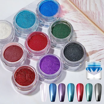 9Colors Aurora Pearl Metallic Nail Powder Chrome Moonlight Pigment Rubbing Dust Magic Mirror Effect Powder Nail Art Glitter