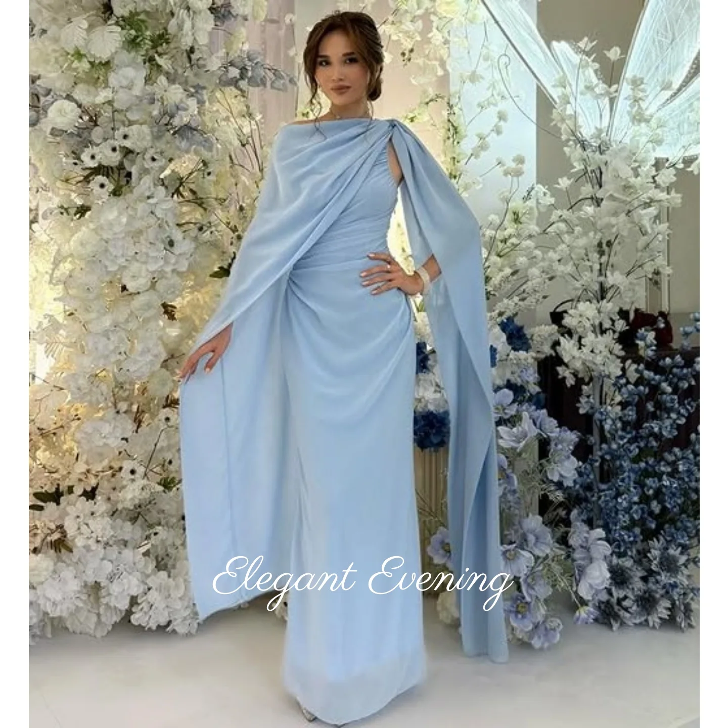 Sky Blue Chiffon Prom Dress High Quality One Shoulder Evening Dress with Cape Formal Wedding Customized Party Dress 2026
Sky Blue Chiffon Prom Dress High Quality One Shoulder Evening Dress with Cape Formal Wedding Customized Party Dress 2026