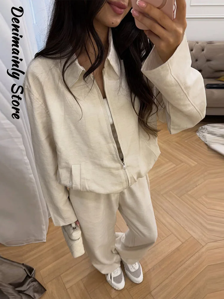 Fashion Women's Solid Color Thin Jacket Long pants Set Lapel Full Sleeved Zipper Jackets Straight Leg Pants 2026 Autumn Suit
Fashion Women's Solid Color Thin Jacket Long pants Set Lapel Full Sleeved Zipper Jackets Straight Leg Pants 2026 Autumn Suit