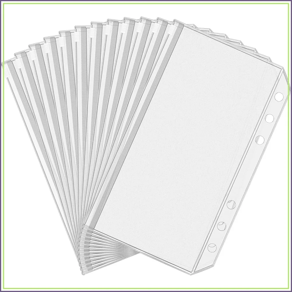 12pcs A6 Binder Pockets 6 Holes Budget Cash Envelopes, Clear Zipper Folders Loose Leaf Bags for 6-Ring Binder, Waterproof PVC Document Pouch
12pcs A6 Binder Pockets 6 Holes Budget Cash Envelopes, Clear Zipper Folders Loose Leaf Bags for 6-Ring Binder, Waterproof PVC Document Pouch
