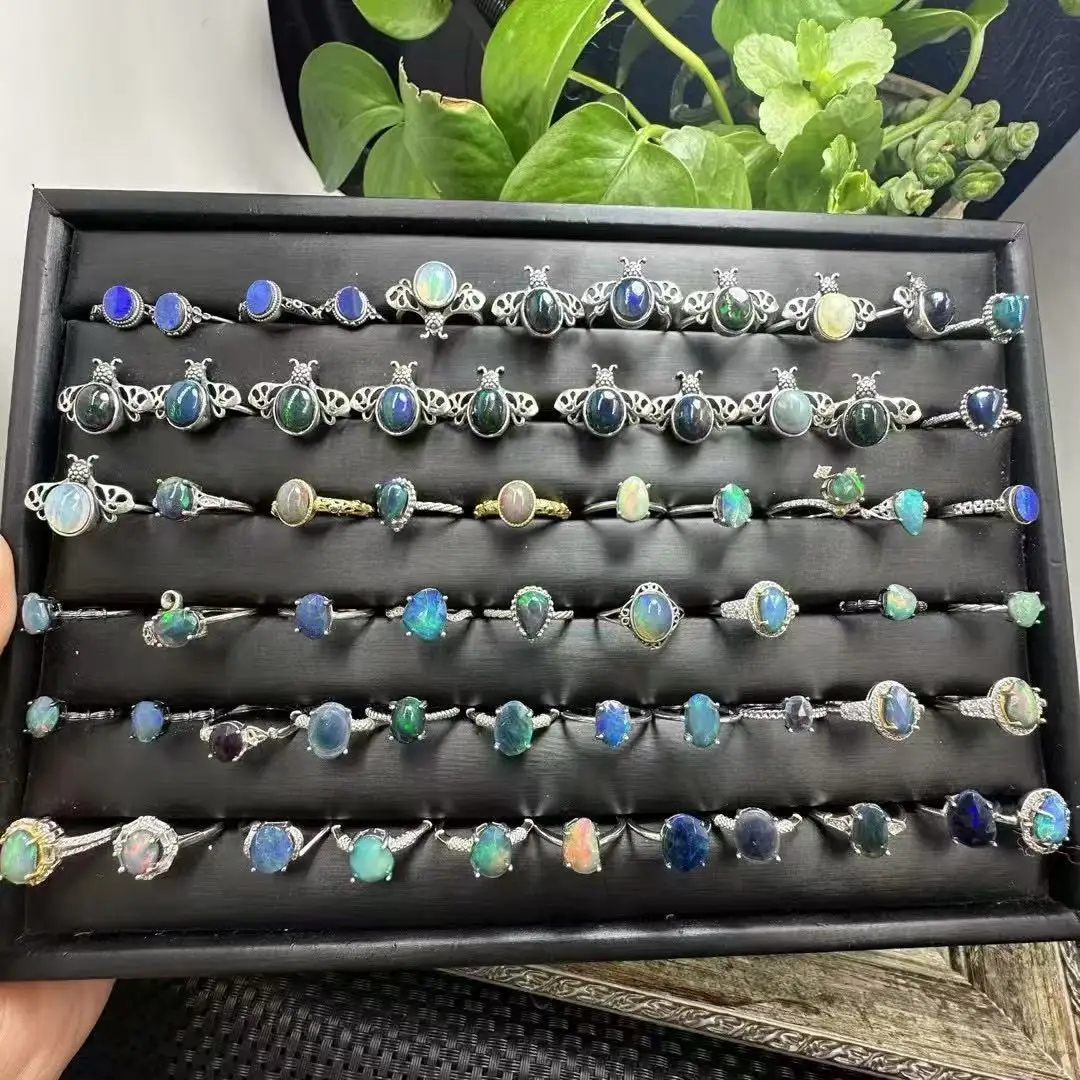 Unit One Piece 925 Silver Natural Rainbow Opal Stone Crystal Various Style Finger-rings For Gift
Unit One Piece 925 Silver Natural Rainbow Opal Stone Crystal Various Style Finger-rings For Gift