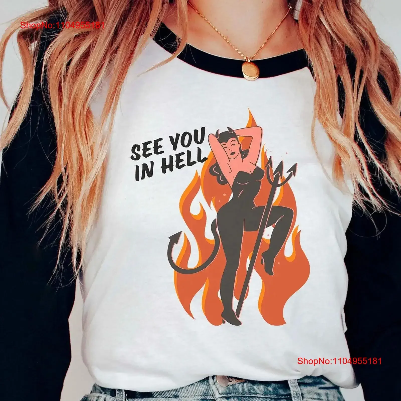 See You in Hell 34 Sleeve Baseball T Shirt Devil Girl Pin Up vintage Washed graphic Unisex Top For Everyday Wear Soft Versatile
See You in Hell 34 Sleeve Baseball T Shirt Devil Girl Pin Up vintage Washed graphic Unisex Top For Everyday Wear Soft Versatile