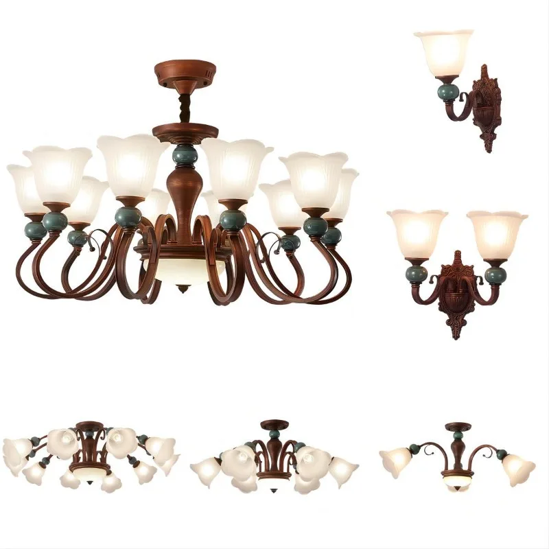 Suction and hanging dual-purpose American chandelier living room retro red bronze country style
Suction and hanging dual-purpose American chandelier living room retro red bronze country style