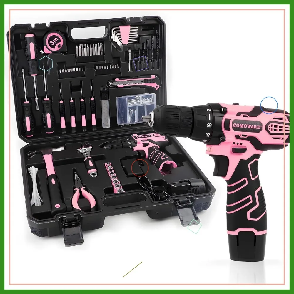 Pink Household Tool Set with Cordless Drill, Hand Tool Kit for Women, Power Drill Set with Toolbox for DIY Projects
Pink Household Tool Set with Cordless Drill, Hand Tool Kit for Women, Power Drill Set with Toolbox for DIY Projects