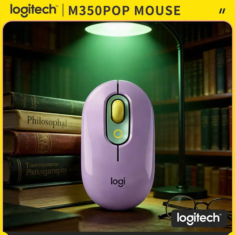 Logitech M350 POP Pebble Wireless Mouse Magnetic Receiver Storage High-Precision for Pocket Laptop Bag Travel Office Use