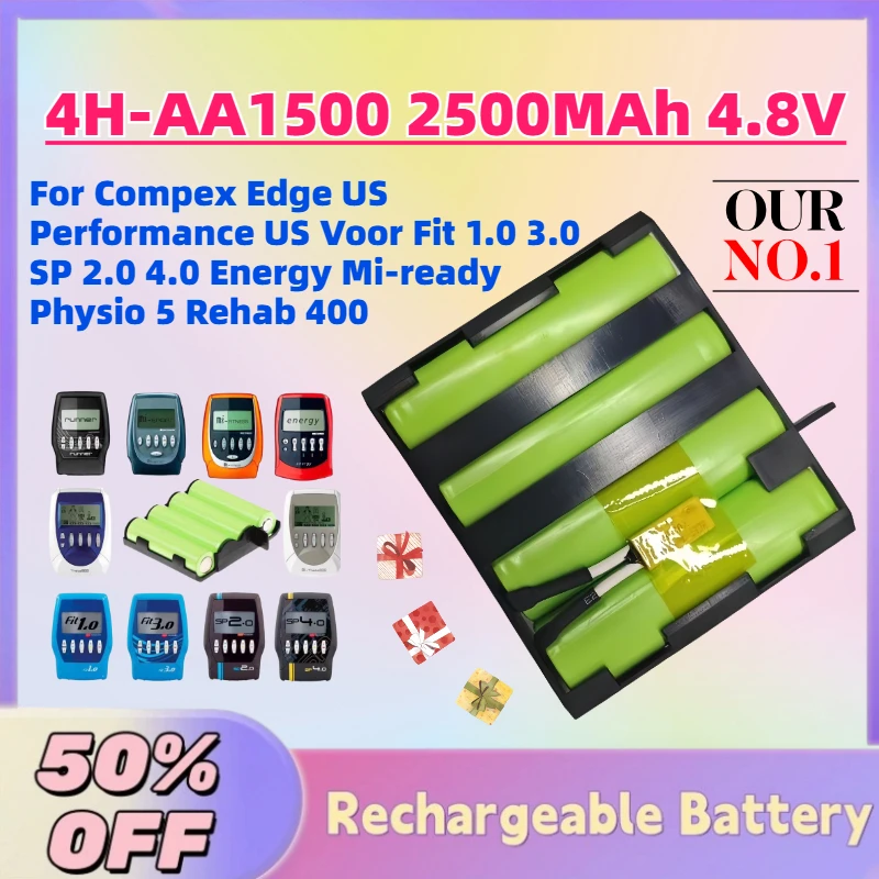 4H-AA1500 2500MAh 4.8V Battery for Compex Edge US Performance US Voor Fit 1.0 3.0 SP 2.0 4.0 Energy Mi-ready Physio 5 Rehab 400
4H-AA1500 2500MAh 4.8V Battery for Compex Edge US Performance US Voor Fit 1.0 3.0 SP 2.0 4.0 Energy Mi-ready Physio 5 Rehab 400