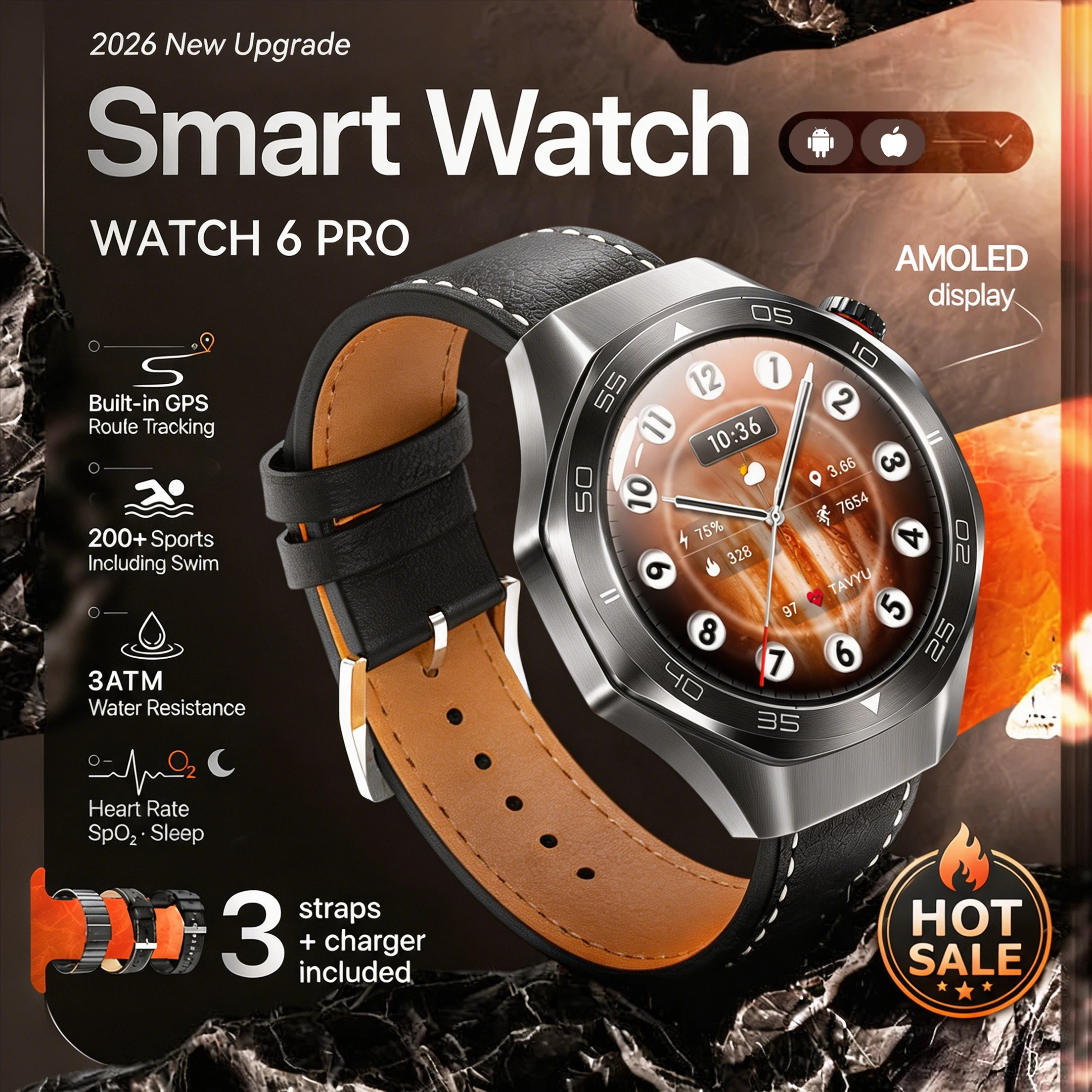 2026 New High-end Men Watch6 PRO Smart Watch AMOLED Screen Built-in GPS Path wireless Call Health 3ATM Waterproof Smartwatch iOS
2026 New High-end Men Watch6 PRO Smart Watch AMOLED Screen Built-in GPS Path wireless Call Health 3ATM Waterproof Smartwatch iOS