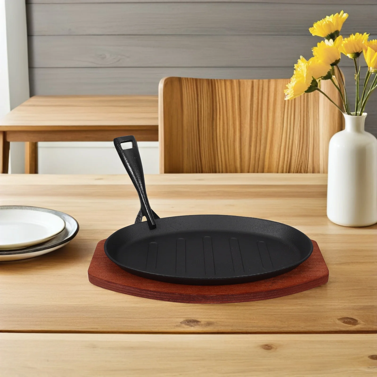 Cast Iron Griddle Plate Grill Bakeware Bbq Serving Dish Wooden Frying Pan for Steak Cookware
Cast Iron Griddle Plate Grill Bakeware Bbq Serving Dish Wooden Frying Pan for Steak Cookware