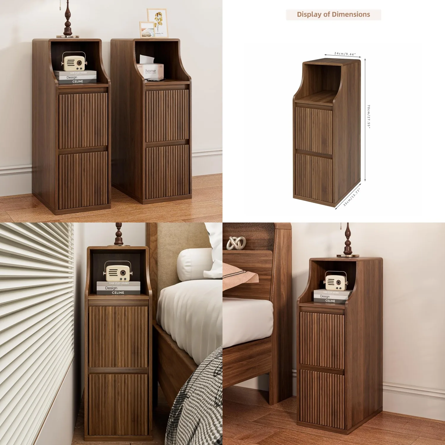 Fluted Narrow Nightstand Set of 2, Skinny Bedside Table with 2 Drawers, Wooden Small Vintage Side Table, Mid, Customized
Fluted Narrow Nightstand Set of 2, Skinny Bedside Table with 2 Drawers, Wooden Small Vintage Side Table, Mid, Customized