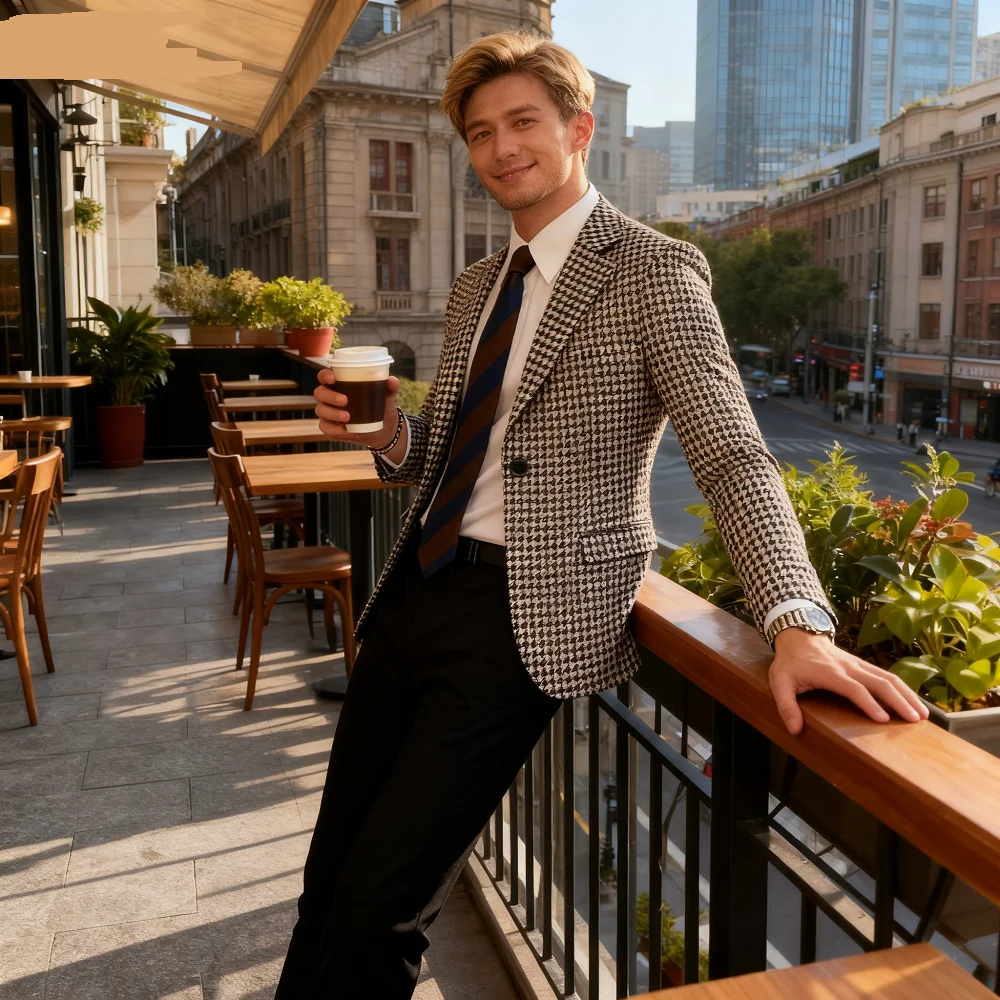 Men's Houndstooth Tuxedo Jacket Smoking Black And White Checkered Blazer American Style Notch Lapel Wedding Formal Wear 1 Piece
Men's Houndstooth Tuxedo Jacket Smoking Black And White Checkered Blazer American Style Notch Lapel Wedding Formal Wear 1 Piece
