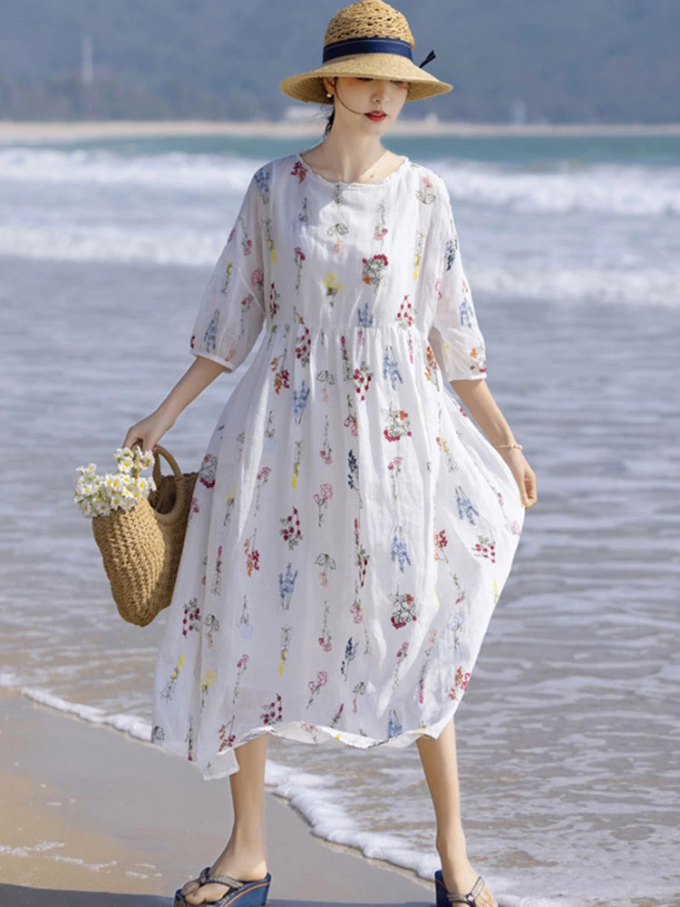 Women Cotton Linen Long Dress New Arrival 2025 Summer Vintage O-neck Floral Embroidery Ramie Female Casual Holiday Dresses T261
Women Cotton Linen Long Dress New Arrival 2025 Summer Vintage O-neck Floral Embroidery Ramie Female Casual Holiday Dresses T261