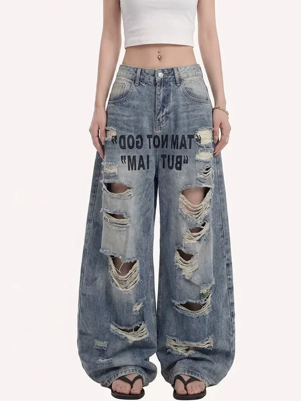 Summer 2026 Women's Casual High Waist Wide Leg Jeans Ripped Hole Thin Lettering Street Style Loose Fit Breathable Denim Pants
Summer 2026 Women's Casual High Waist Wide Leg Jeans Ripped Hole Thin Lettering Street Style Loose Fit Breathable Denim Pants