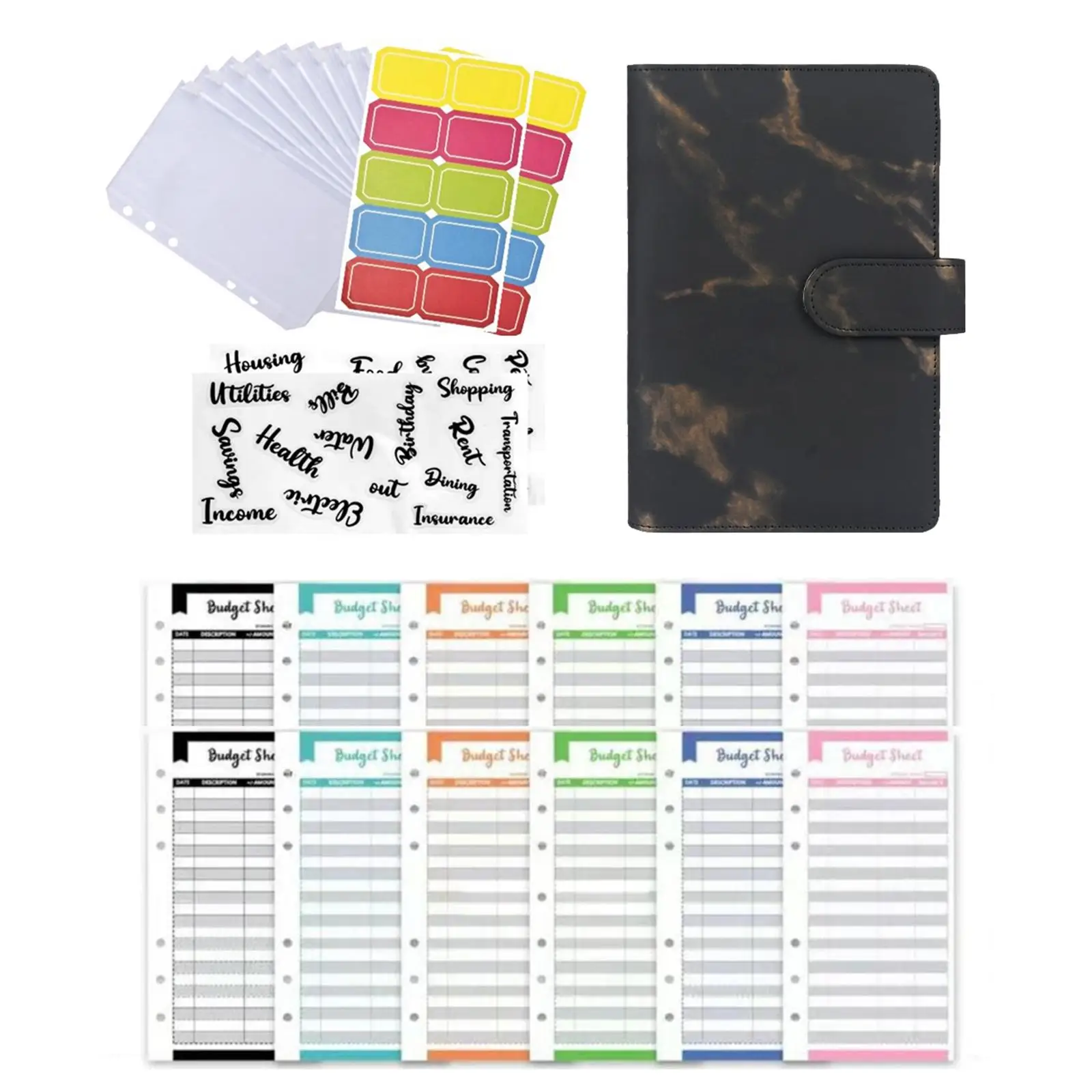 A6 Notebook Binder with Expense Budget Sheets with Letter Stickers with Zipper Envelopes s PU Leather Transparent Paper
A6 Notebook Binder with Expense Budget Sheets with Letter Stickers with Zipper Envelopes s PU Leather Transparent Paper