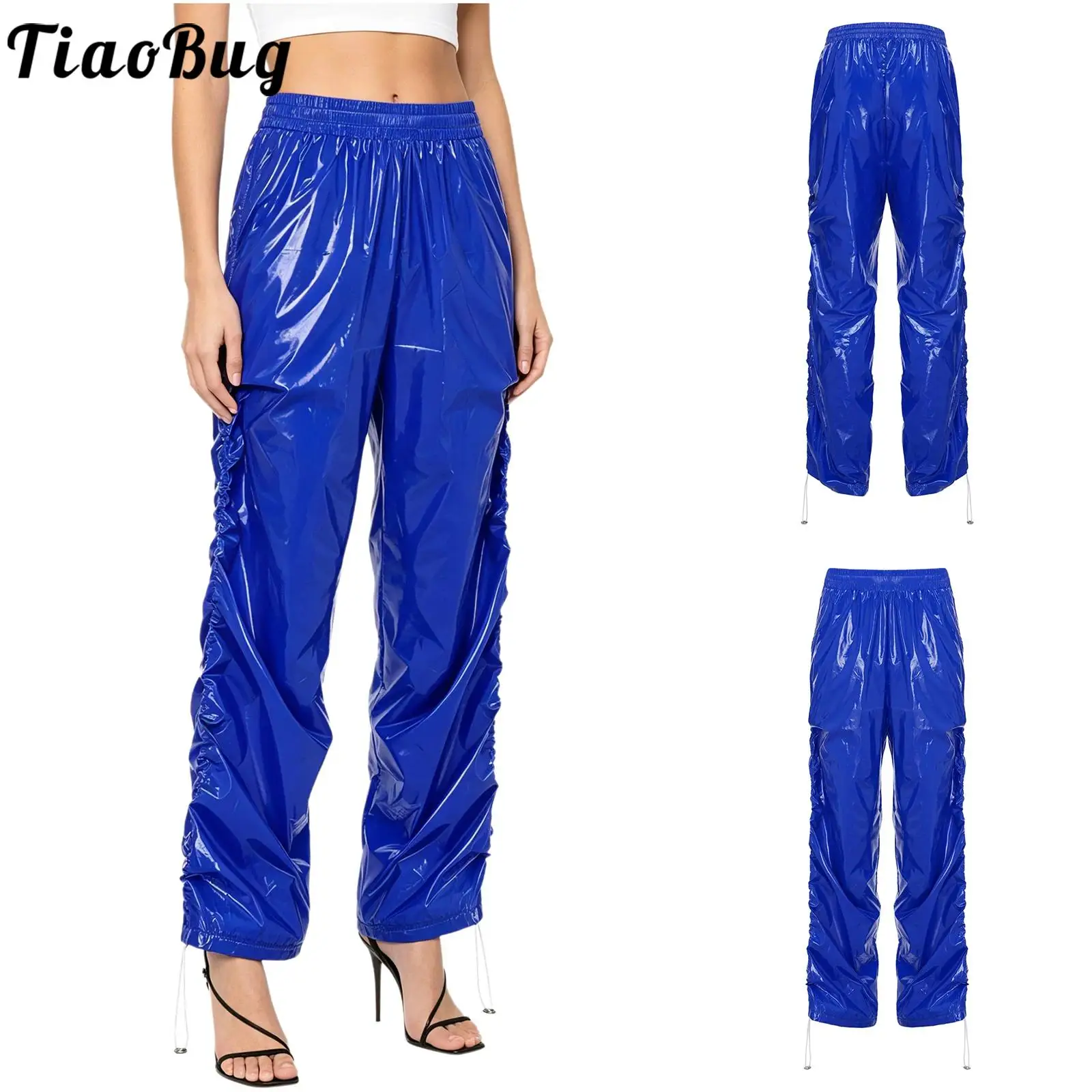 Women Glossy Waterproof Cargo Pants Sides Seams with Drawstring Elastic Waistband Overalls Pants for Dancing Music Party Club
Women Glossy Waterproof Cargo Pants Sides Seams with Drawstring Elastic Waistband Overalls Pants for Dancing Music Party Club