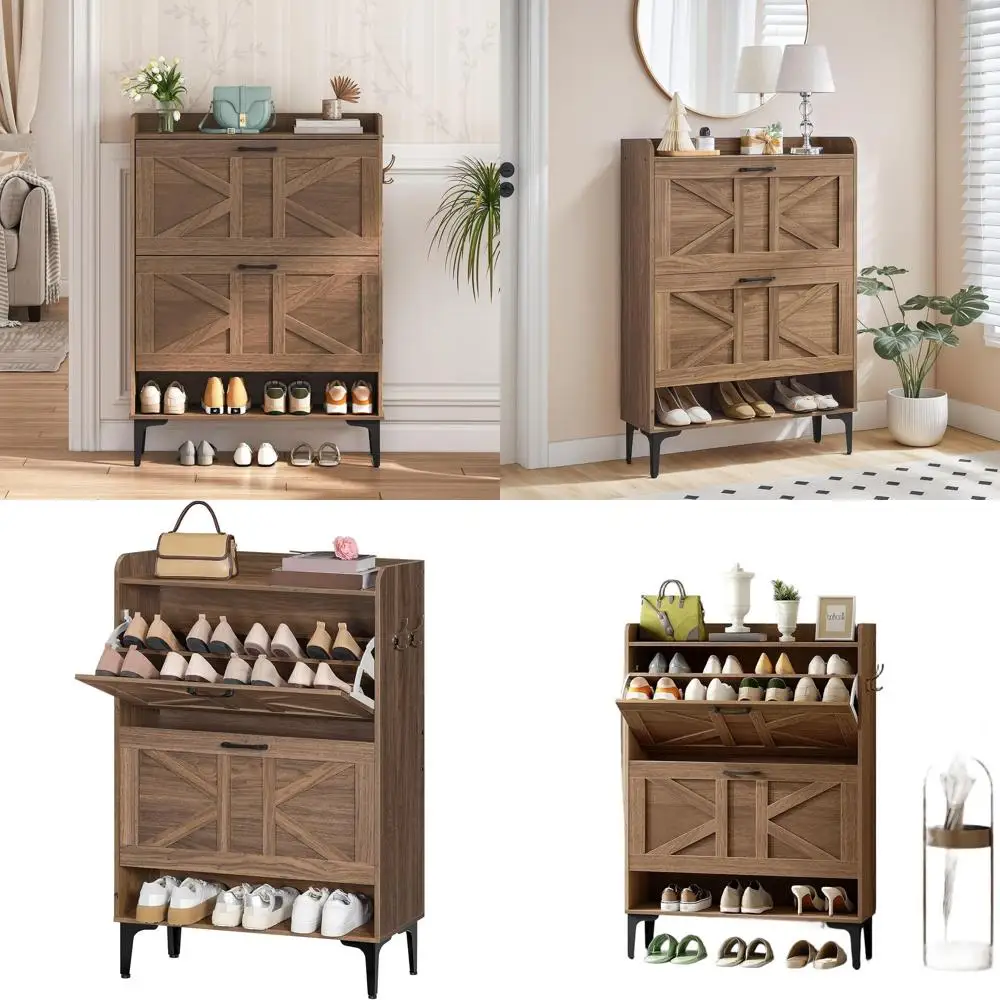 Walnut Shoe Cabinet with 2 Drawers and Open Shelves for Entryway Storage
Walnut Shoe Cabinet with 2 Drawers and Open Shelves for Entryway Storage