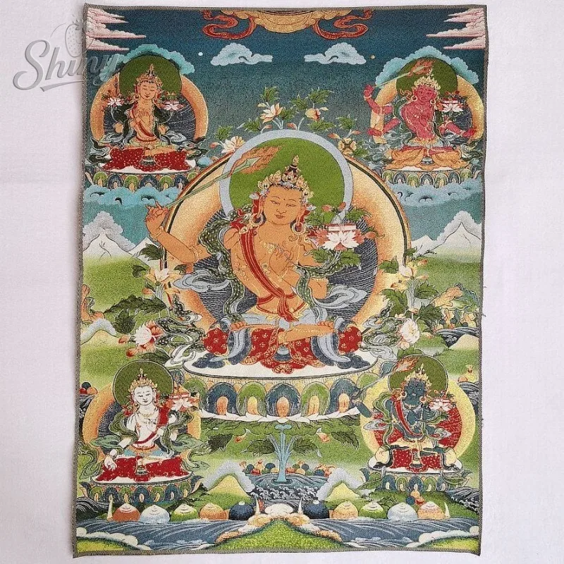35.4″ Statue of Manjusri Bodhisattva Brocade Tibetan Tangka Embroidery Painting Gold Thread Embroidery Decorative Hanging Arts
35.4″ Statue of Manjusri Bodhisattva Brocade Tibetan Tangka Embroidery Painting Gold Thread Embroidery Decorative Hanging Arts