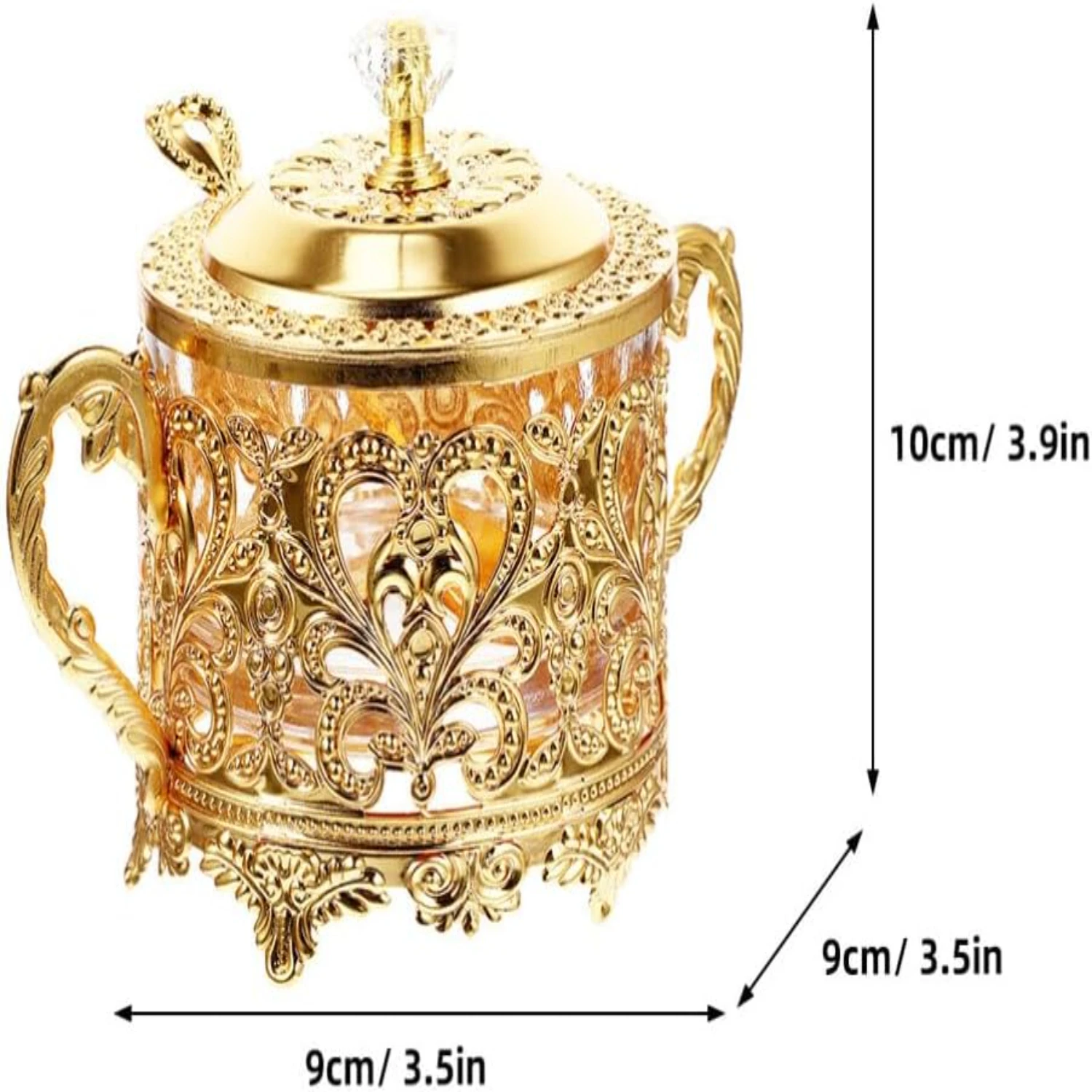 Elegant and stylish set of 2 Turkish golden glass sugar bowls with matching spoons and lids, perfect for adding a touch of sophi
Elegant and stylish set of 2 Turkish golden glass sugar bowls with matching spoons and lids, perfect for adding a touch of sophi