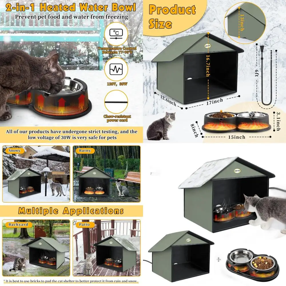 Heated Outdoor Cat Feeding Station, Weatherproof Dining Area for Feral Cats with Food and Water Bowls (Black)
Heated Outdoor Cat Feeding Station, Weatherproof Dining Area for Feral Cats with Food and Water Bowls (Black)