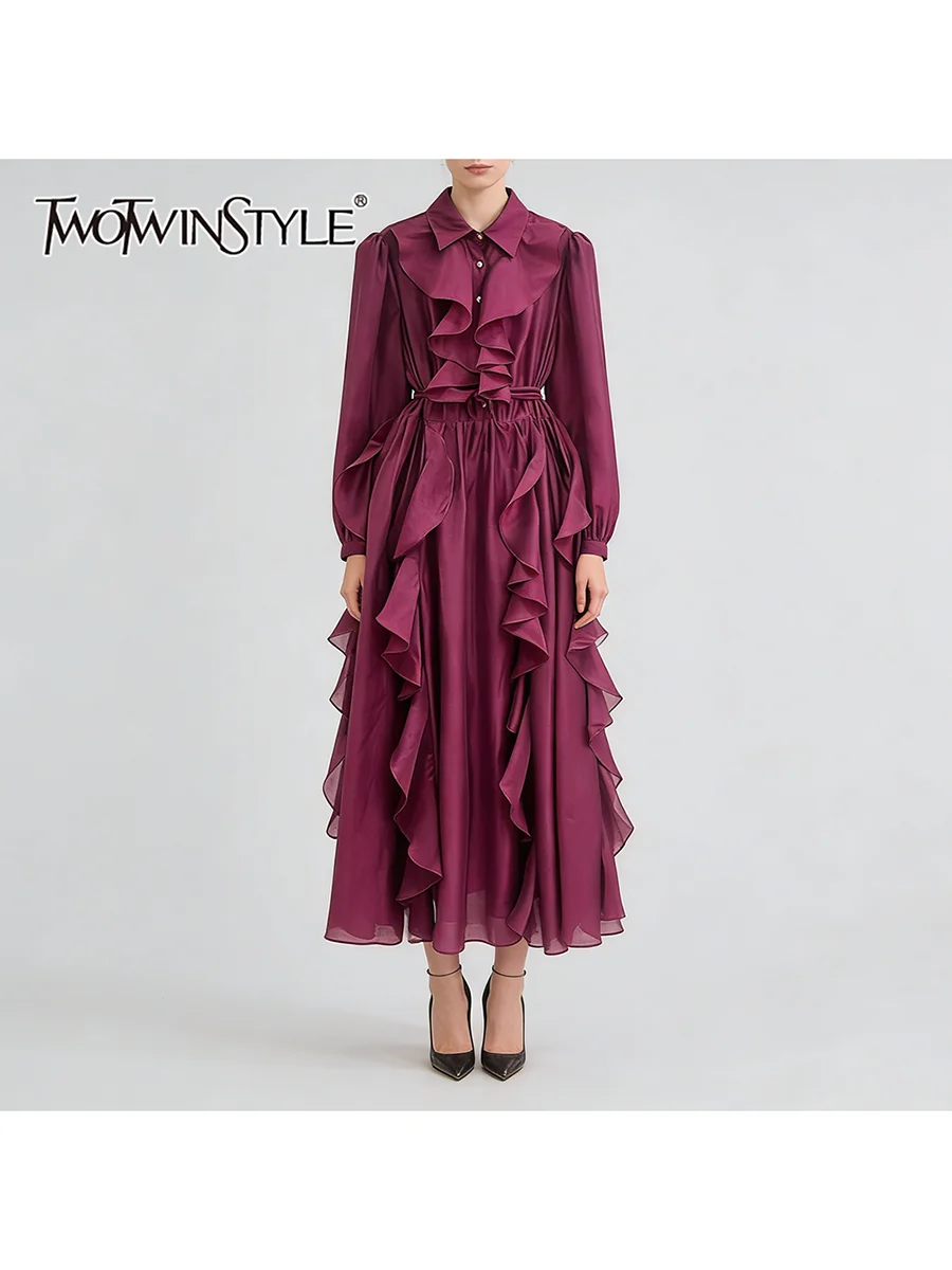 TWOTWINSTYLE Solid Spliced Button Dresses for Women Lapel Long Sleeve High Waist Loose Fold A Line Dress Female Fashion Clothing
TWOTWINSTYLE Solid Spliced Button Dresses for Women Lapel Long Sleeve High Waist Loose Fold A Line Dress Female Fashion Clothing