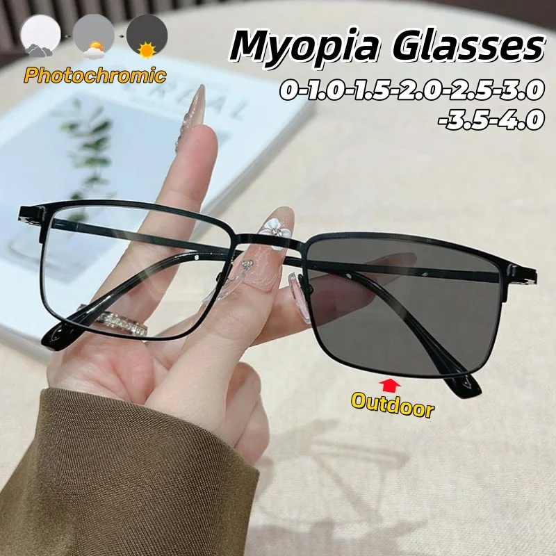 Men's Classic Square Photochromic Myopia Glasses Ultra Light Comfortable Blue Light Blocking Eye Protection Eyeglasses 0 To -4.0 
Men's Classic Square Photochromic Myopia Glasses Ultra Light Comfortable Blue Light Blocking Eye Protection Eyeglasses 0 To -4.0