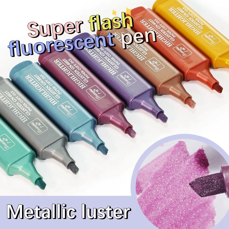 Haile 8pcs/Set Metallic Highlighter Morandi Gold Powder Glitter Highlighter Markers for Note Journaling Graffiti Pen Stationery
Haile 8pcs/Set Metallic Highlighter Morandi Gold Powder Glitter Highlighter Markers for Note Journaling Graffiti Pen Stationery
