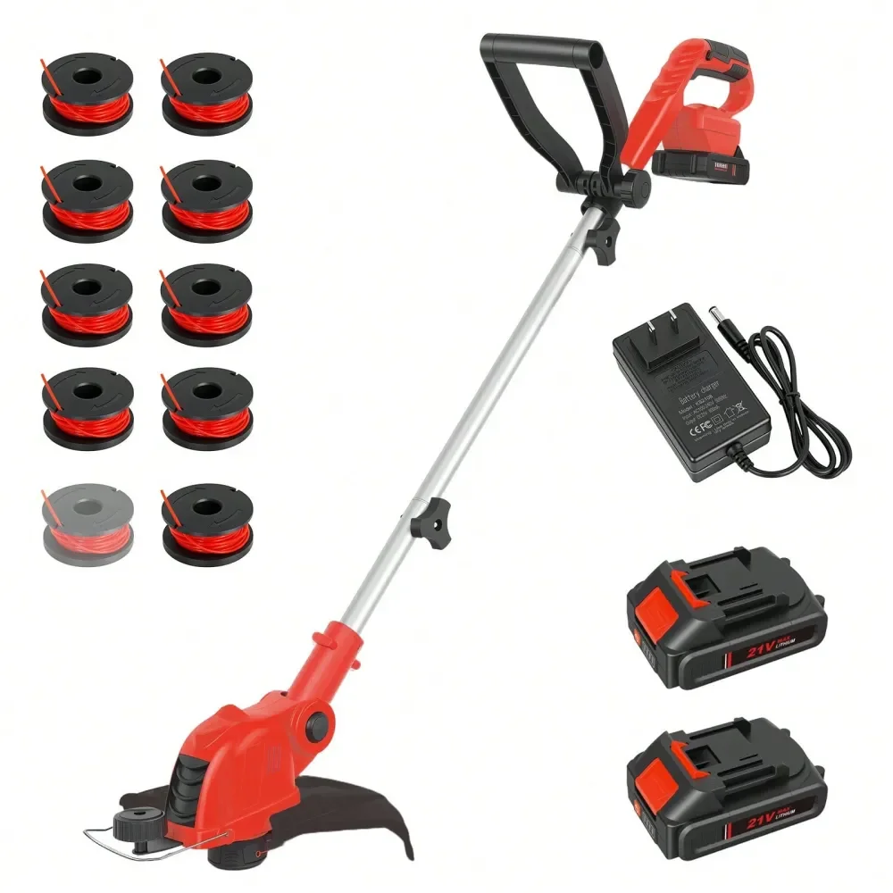 12Inch Cordless String Trimmer, 9650 RPM HighSpeed Motor, 90 Rotatable Head 2In1 Trimming Edging Tool, Auto Line Feed System Wi