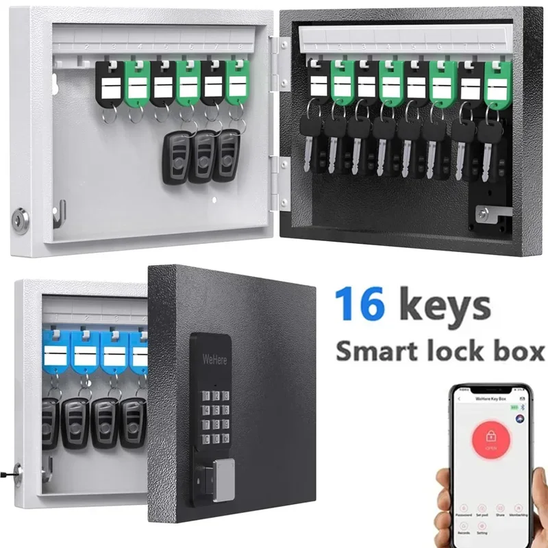 WeHere 16 Key Lock Box, Intelligent Wall Mounted Key Storage Cabinet,OTP/APP Bluetooth/fixed Code Unlocking Key Management Safe
WeHere 16 Key Lock Box, Intelligent Wall Mounted Key Storage Cabinet,OTP/APP Bluetooth/fixed Code Unlocking Key Management Safe