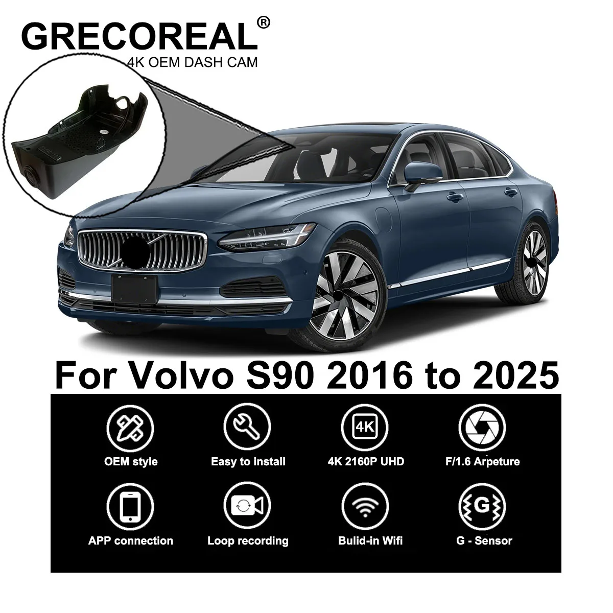 GRECOREAL 4K Dash Cam Front and Rear 2160P WiFi Car Dual Dashcam APP Control Easy Install Plug Play Compatible with Volvo S90
GRECOREAL 4K Dash Cam Front and Rear 2160P WiFi Car Dual Dashcam APP Control Easy Install Plug Play Compatible with Volvo S90