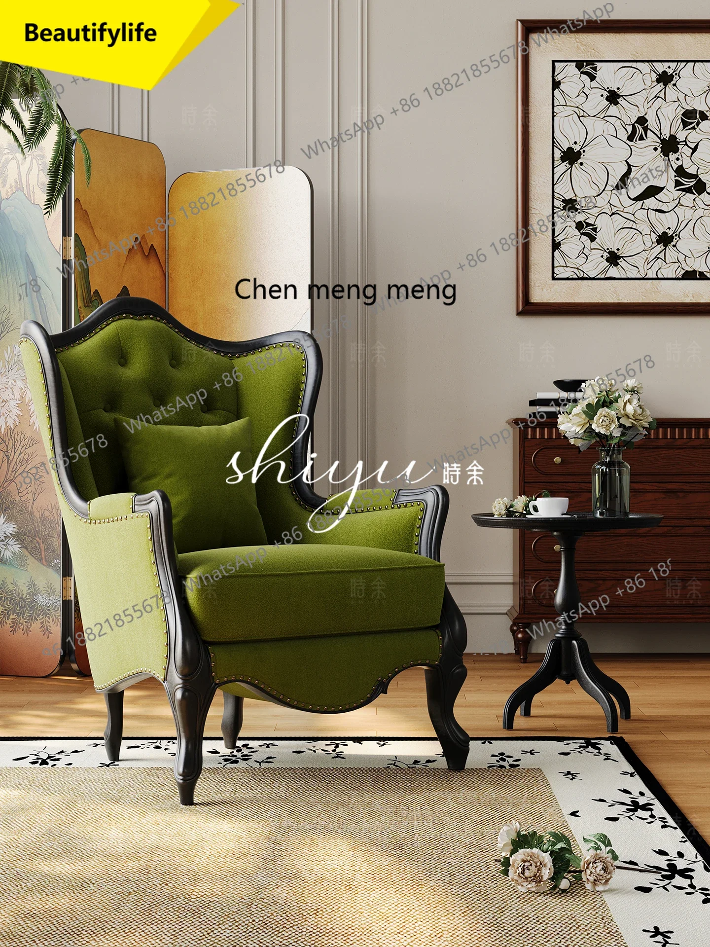 Q181 Retro fabric sofa leisure chair French high back living room solid wood study sofa chair
Q181 Retro fabric sofa leisure chair French high back living room solid wood study sofa chair