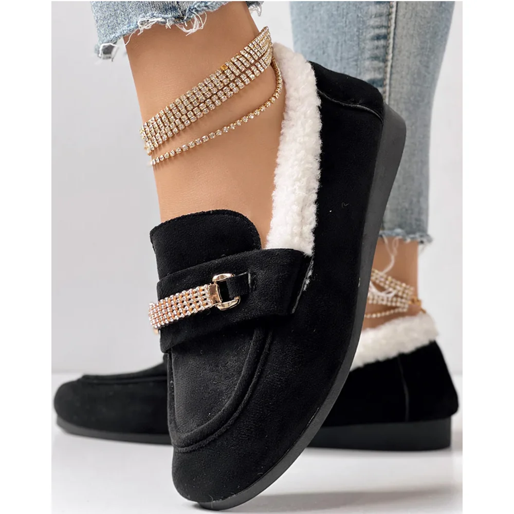 Winter Women Rhinestone Chain Decor Thermal Lined Faux Shearling Trim Casual Flat Slip-On Loafers without Anklet Bracelet
Winter Women Rhinestone Chain Decor Thermal Lined Faux Shearling Trim Casual Flat Slip-On Loafers without Anklet Bracelet