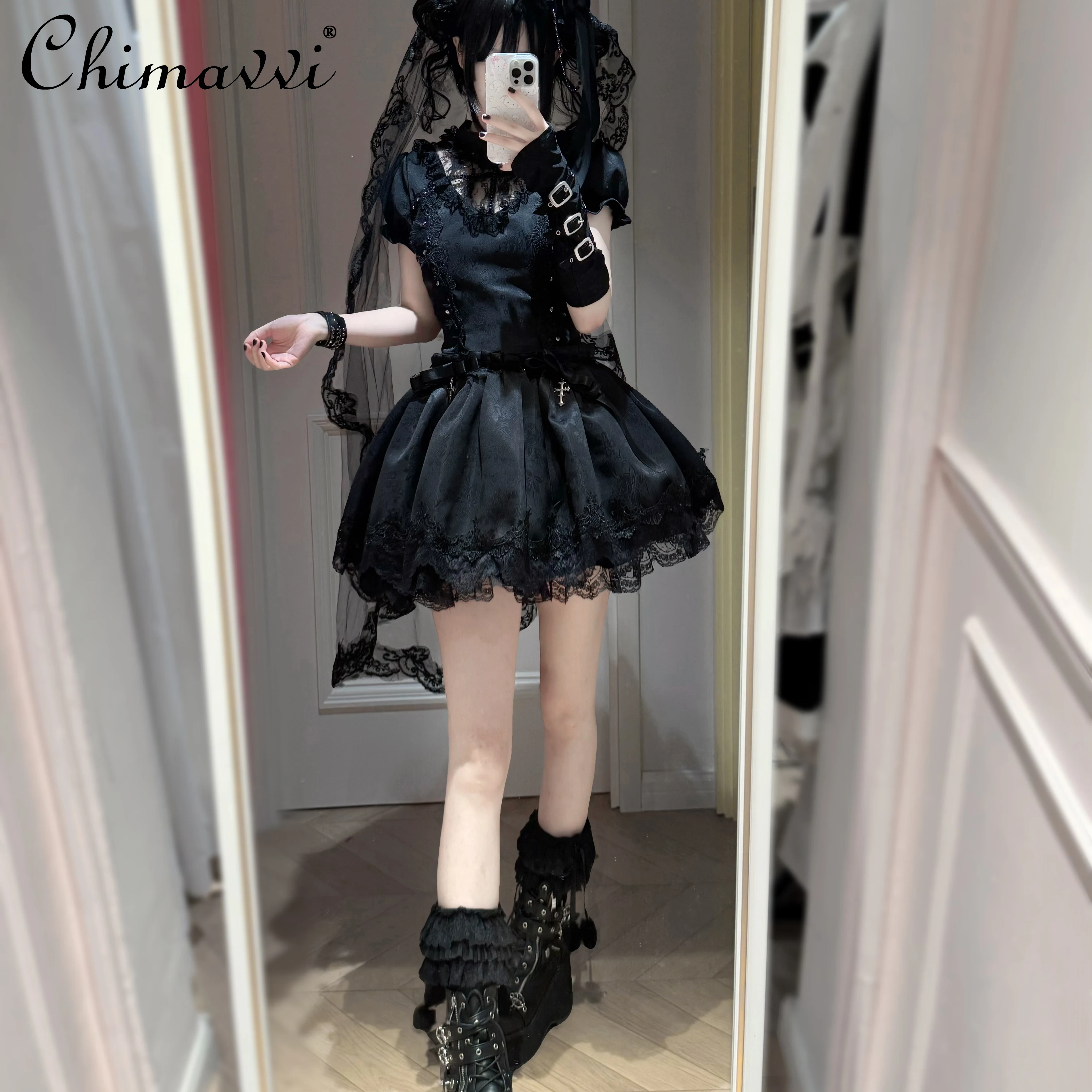 Original Design Japanese Gothic Subculture Short-sleeve Dress Spring Summer New Punk Dark Lolita High-waisted Elegant Op Dress
Original Design Japanese Gothic Subculture Short-sleeve Dress Spring Summer New Punk Dark Lolita High-waisted Elegant Op Dress