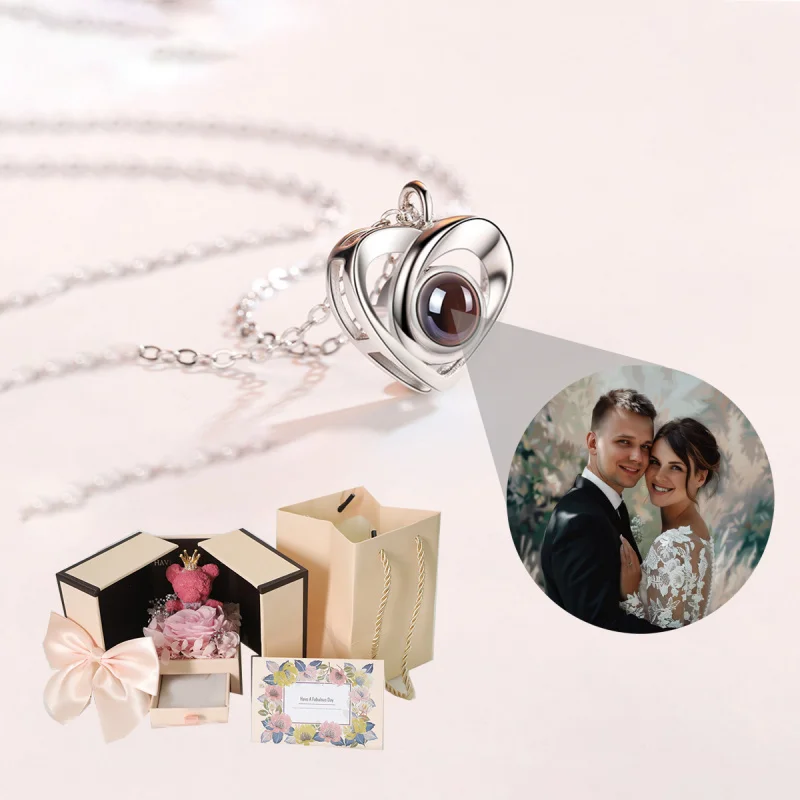 Custom Photo Projection Necklace With Cute Bear Rose Gift Box Heart Pendant Stainless Steel Chain For Women Festival Gift
Custom Photo Projection Necklace With Cute Bear Rose Gift Box Heart Pendant Stainless Steel Chain For Women Festival Gift