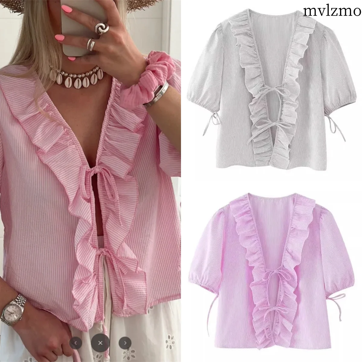 2024 New Listing Women's Puffy Sleeve Striped Blouse Summer Tie Ruffle Hollow Sweet Tie Tops Holiday Tops
2024 New Listing Women's Puffy Sleeve Striped Blouse Summer Tie Ruffle Hollow Sweet Tie Tops Holiday Tops