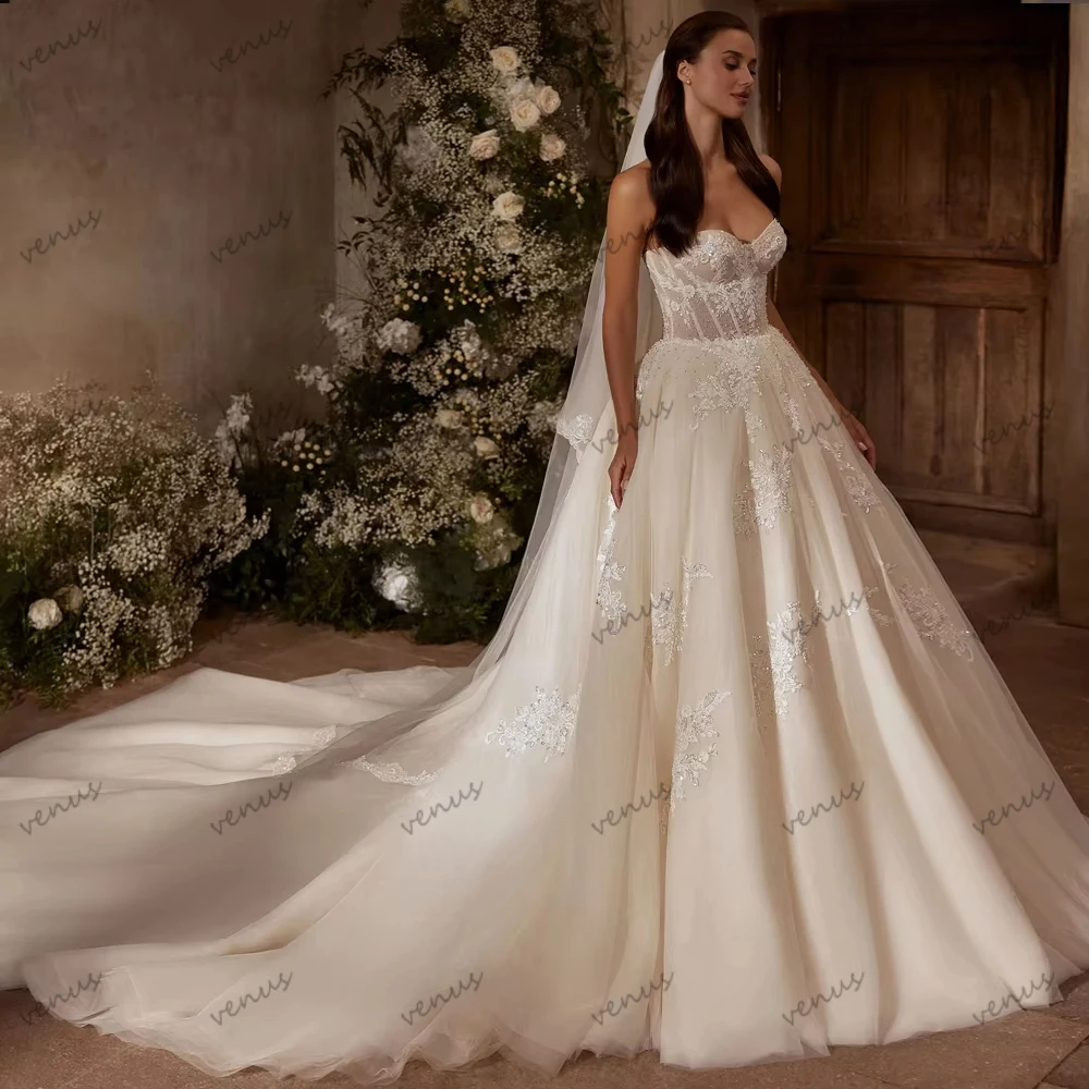 Glamorous Wedding Dresses Exquisite Bridal Gowns Lace Appliques Sleeveless Backless Robes Customized Elegant Vestidos De Novia
Glamorous Wedding Dresses Exquisite Bridal Gowns Lace Appliques Sleeveless Backless Robes Customized Elegant Vestidos De Novia