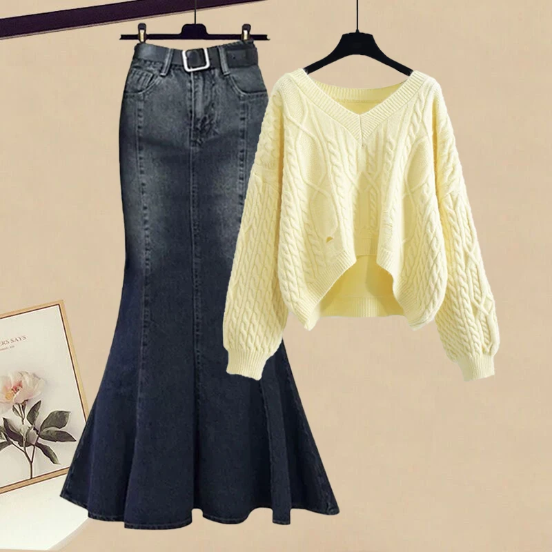Lazy Sle Knitted Sweater And High Waist Jeans Set Autumn New Arrival Hole Design Slimming Effect Casual Wear for Women
Lazy Sle Knitted Sweater And High Waist Jeans Set Autumn New Arrival Hole Design Slimming Effect Casual Wear for Women