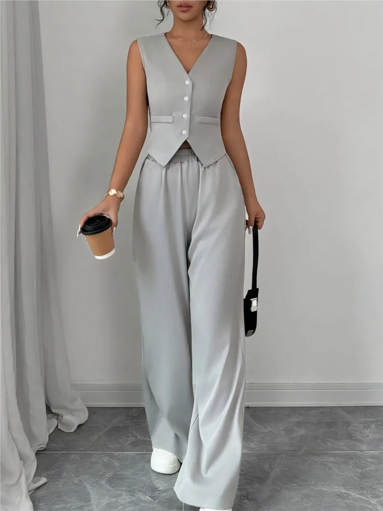 Elegant Women's 2-piece Single-breasted Vest Top Wide-leg Pants Suit 2026 Business Commuting Two-piece Daily Suit Two-piece Set
Elegant Women's 2-piece Single-breasted Vest Top Wide-leg Pants Suit 2026 Business Commuting Two-piece Daily Suit Two-piece Set