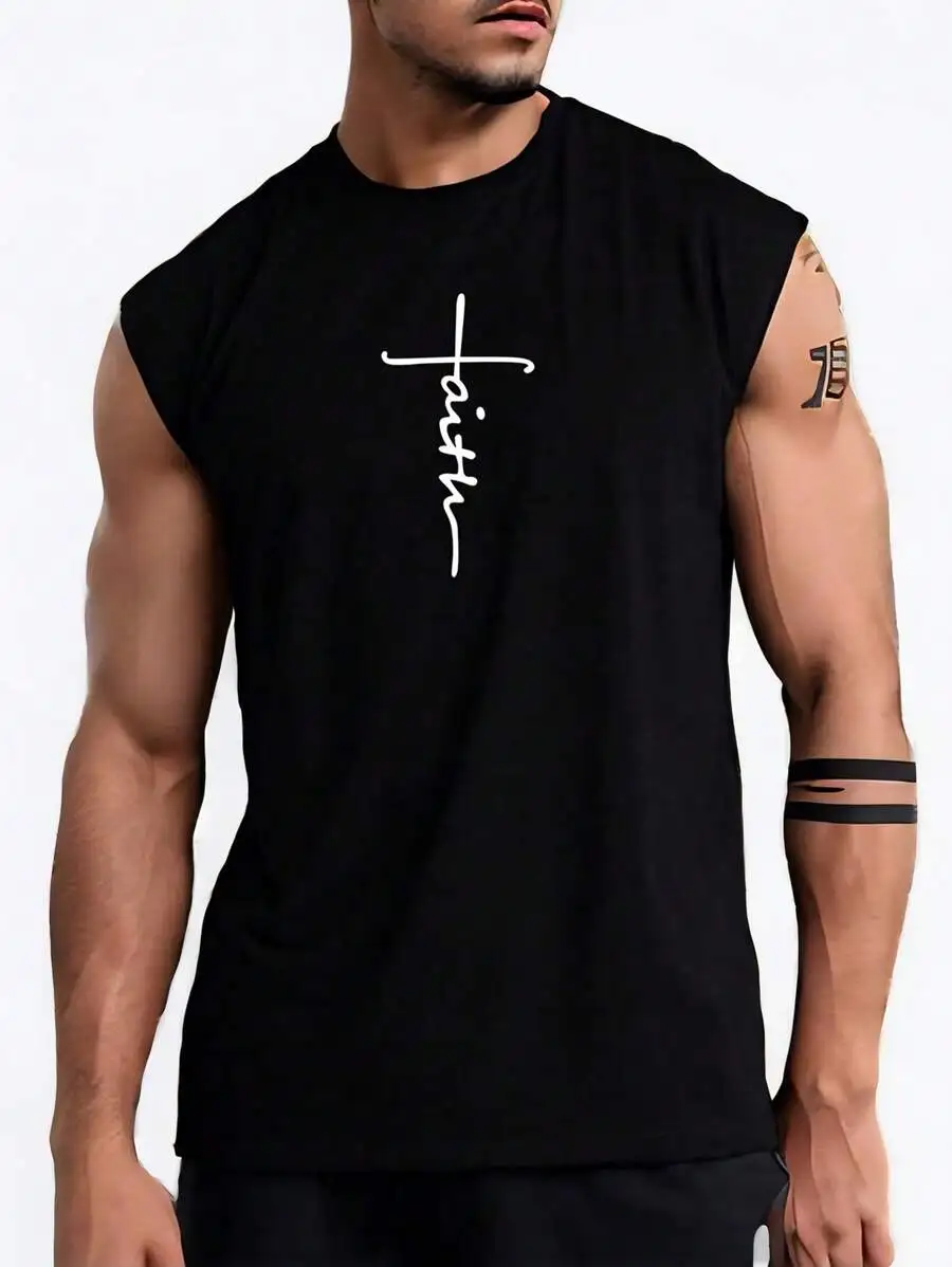 Mens Sleeveless Fitness Tank Top With Faith Graphic Print Black
Mens Sleeveless Fitness Tank Top With Faith Graphic Print Black