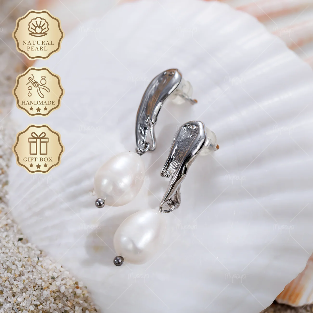 MYSOYA 8-9mm White Rice Pearl Stud Earrings Silver Brushstroke Studs, Gift Box, Fashion Jewelry S460
MYSOYA 8-9mm White Rice Pearl Stud Earrings Silver Brushstroke Studs, Gift Box, Fashion Jewelry S460