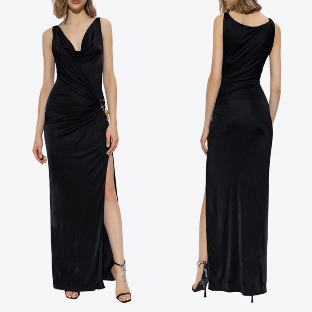 Customized High Quality Floor Length V-neck Backless High Fork Sleeveless Black Evening Dresses Formal Dress Women Elegant فستان
Customized High Quality Floor Length V-neck Backless High Fork Sleeveless Black Evening Dresses Formal Dress Women Elegant فستان