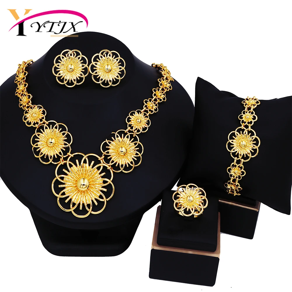 YTJX 4PCS Africal Big Flower Necklace Bracelet Stud Earring Ring For Women Bridal Wedding Jewelry Set 2025 Trendy New
YTJX 4PCS Africal Big Flower Necklace Bracelet Stud Earring Ring For Women Bridal Wedding Jewelry Set 2025 Trendy New