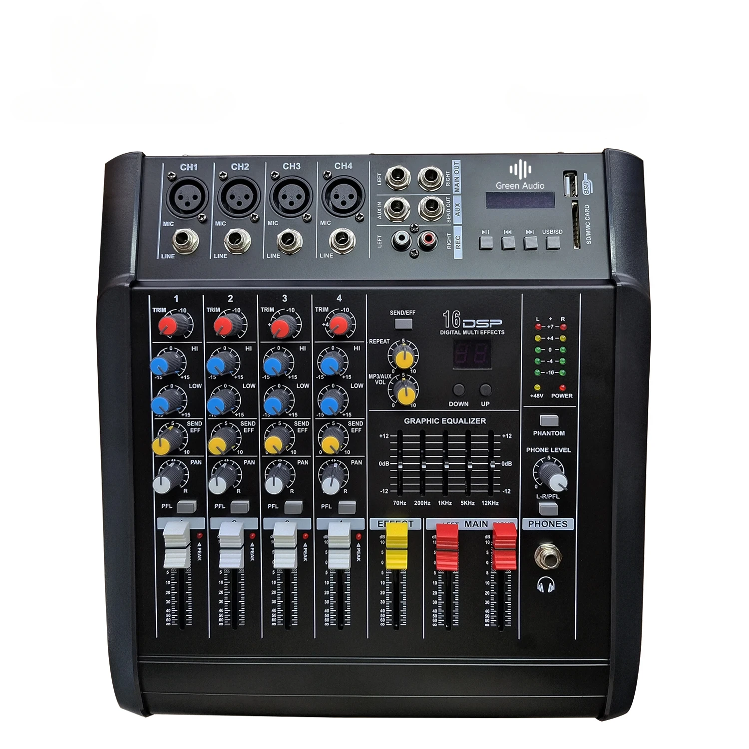 GAX-402D Professional Audio Mixer with USB DJ Sound Mixing Console MP3 Jack 4 Channel Karaoke Amplifier For Karaoke KTV
GAX-402D Professional Audio Mixer with USB DJ Sound Mixing Console MP3 Jack 4 Channel Karaoke Amplifier For Karaoke KTV