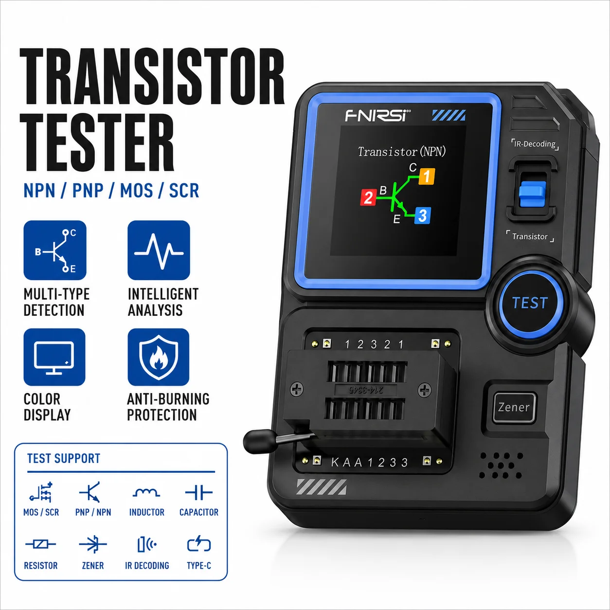 FNIRSI LCR-P1 Transistor Tester, Mosfet Transistor Capacitor Tester, SMD Electronic Component Tester, Diode Triode Zener Diode
FNIRSI LCR-P1 Transistor Tester, Mosfet Transistor Capacitor Tester, SMD Electronic Component Tester, Diode Triode Zener Diode
