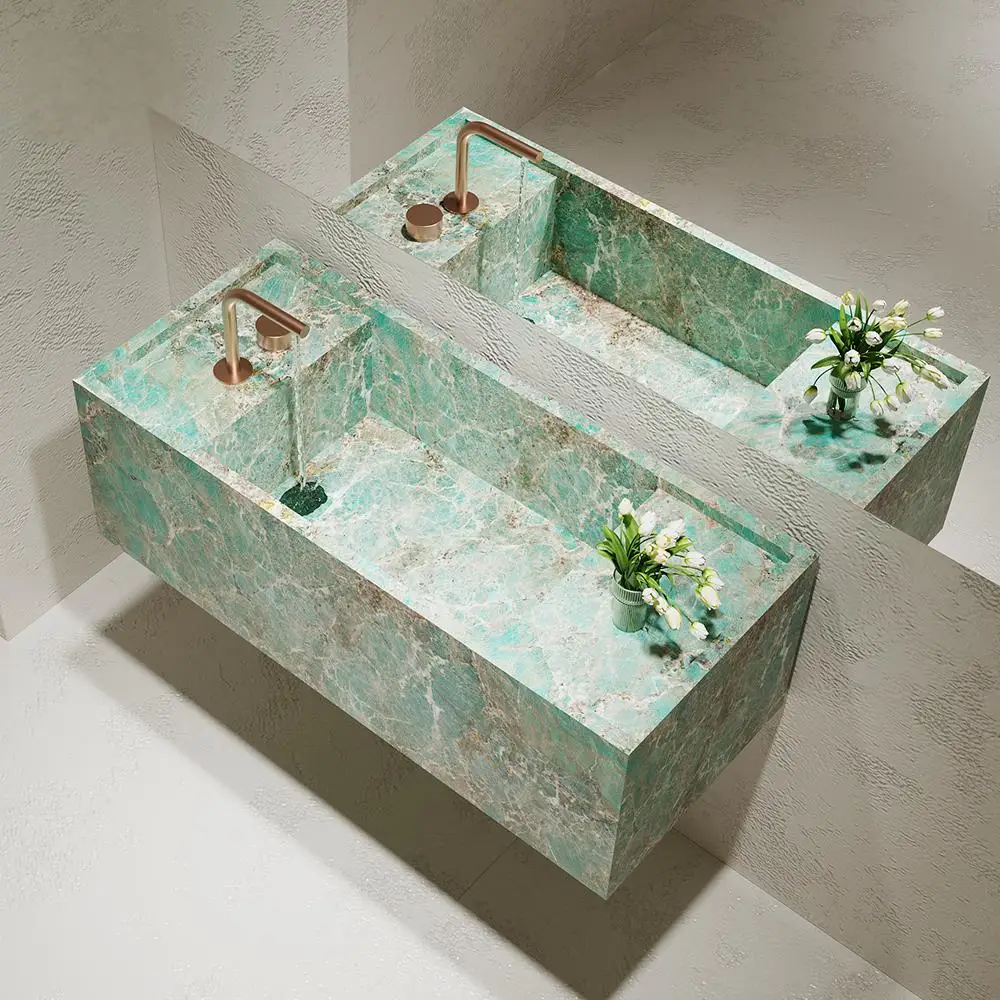 Ice Silk Blue Jade Bathroom Vanity: Thin Edge Quartz Stone Sink, Undermount Design with Customizable Depth for Small Apartments
Ice Silk Blue Jade Bathroom Vanity: Thin Edge Quartz Stone Sink, Undermount Design with Customizable Depth for Small Apartments
