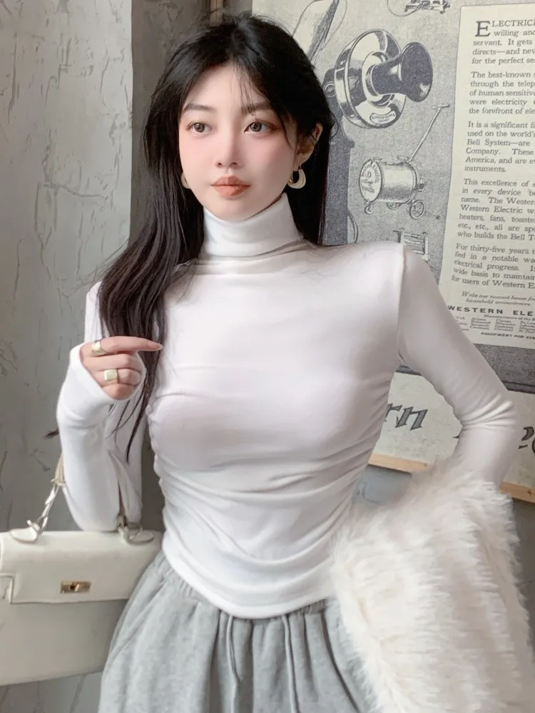 Korean Style High Collar Side Pleated T-Shirt Women's Slim Fit Base Shirt Autumn Winter New Style Inner Wear Top for Ladies
Korean Style High Collar Side Pleated T-Shirt Women's Slim Fit Base Shirt Autumn Winter New Style Inner Wear Top for Ladies