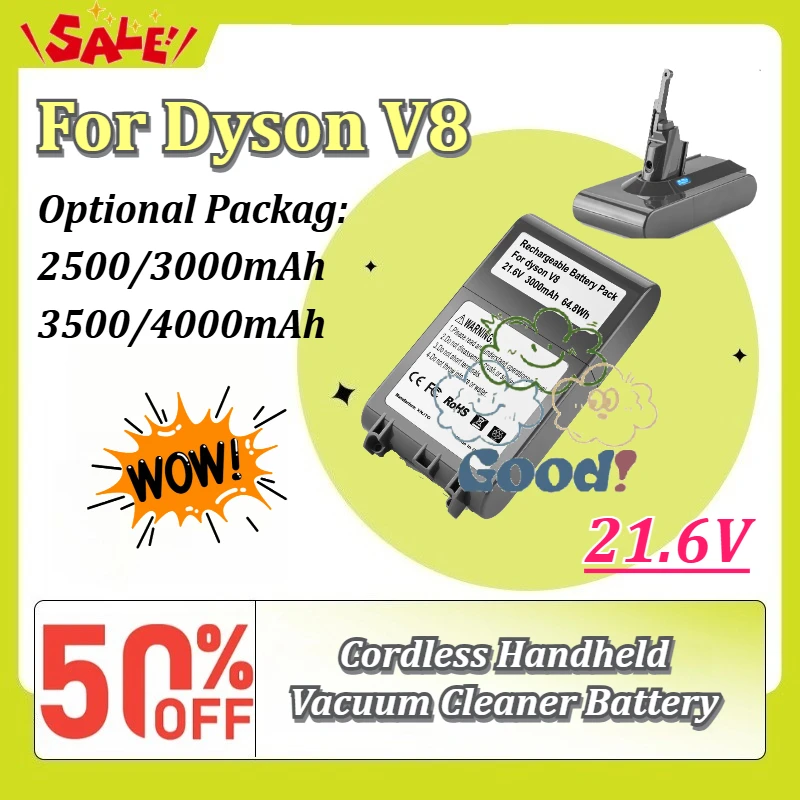 High-Capacity 21.6V 2500/3000/3500/4000mAh Li-ion Replacement Battery for Dyson V8 Cordless Handheld Vacuum Cleaner Battery
High-Capacity 21.6V 2500/3000/3500/4000mAh Li-ion Replacement Battery for Dyson V8 Cordless Handheld Vacuum Cleaner Battery