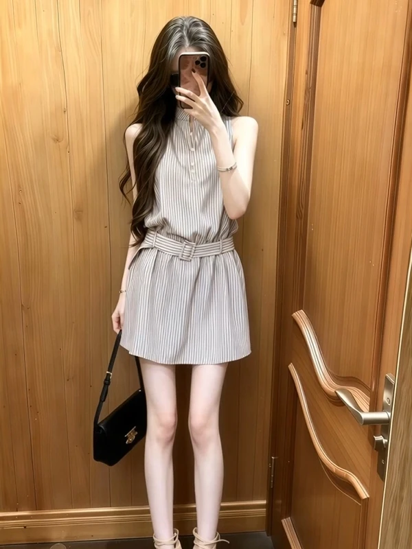 Korean Style Striped Belted Sleeveless Shirt Dress Women's Summer New Commuting Versatile Slimming Short Skirt Dress
Korean Style Striped Belted Sleeveless Shirt Dress Women's Summer New Commuting Versatile Slimming Short Skirt Dress