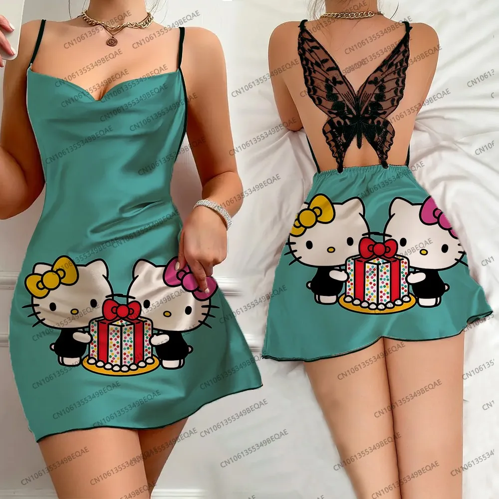 Летняя ночная рубашка с круглым вырезом и принтом Hello Kitty для женщин, сексуальное кружевное платье с открытой спиной и бабочкой на подтяжках, крутая юбка без рукавов
Летняя ночная рубашка с круглым вырезом и принтом Hello Kitty для женщин, сексуальное кружевное платье с открытой спиной и бабочкой на подтяжках, крутая юбка без рукавов