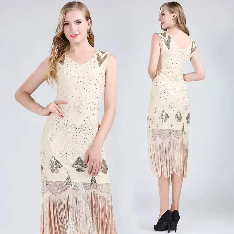 Women 1920s Sequin Dance Costumes for Women Fringe Latin Dress Beaded Latin Dress V-Neck Sleeveless Long Party Costume
Women 1920s Sequin Dance Costumes for Women Fringe Latin Dress Beaded Latin Dress V-Neck Sleeveless Long Party Costume
