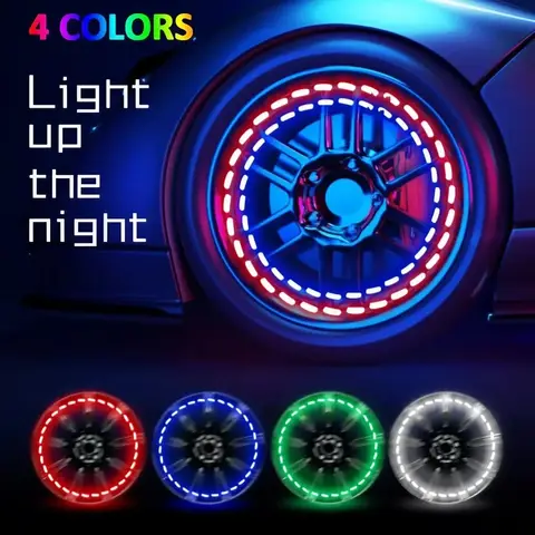 Solar Powered RGB LED Valve Cap Lights Flashing Wheel Rim Lights Car Atmosphere Lamp Waterproof Auto Accessories